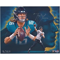 Photo dédicacée de Trevor Lawrence (Jacksonville Jaguars) - Format 40,6 x 50,8 cm - Créée et signée par l'artiste Brian Konnick - Édition limitée à 50 exemplaires