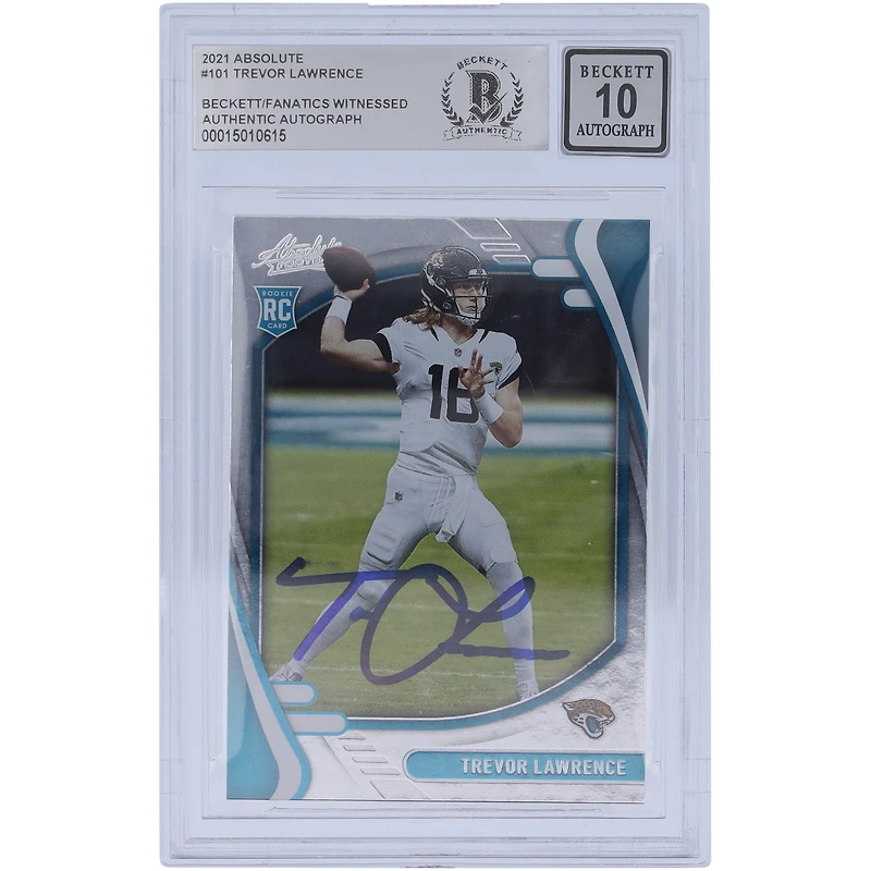 Carte de recrue Panini Absolute #101 autographiée 2021 par Trevor Lawrence Jacksonville Jaguars Beckett Fanatics Witnessed Authenticated 10 Rookie