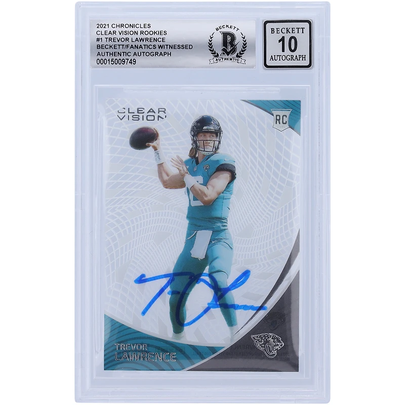 Carte de recrue 10 authentifiée signée Trevor Lawrence Jacksonville Jaguars Panini Chronicles Clear Vision #CVR-1 2021 Beckett Fanatics