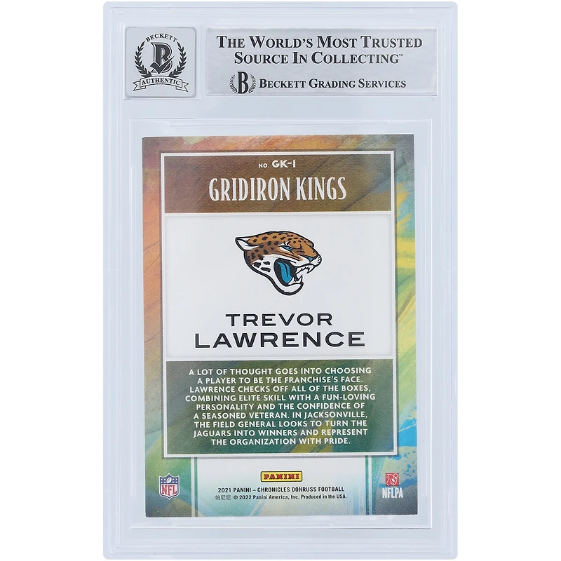 Carte de recrue 9/10 authentifiée signée Trevor Lawrence Jacksonville Jaguars Panini Chronicles 2021 Donruss Gridiron Kings #GK-1 Beckett Fanatics