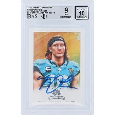 Carte de recrue 9/10 authentifiée signée Trevor Lawrence Jacksonville Jaguars Panini Chronicles 2021 Donruss Gridiron Kings #GK-1 Beckett Fanatics