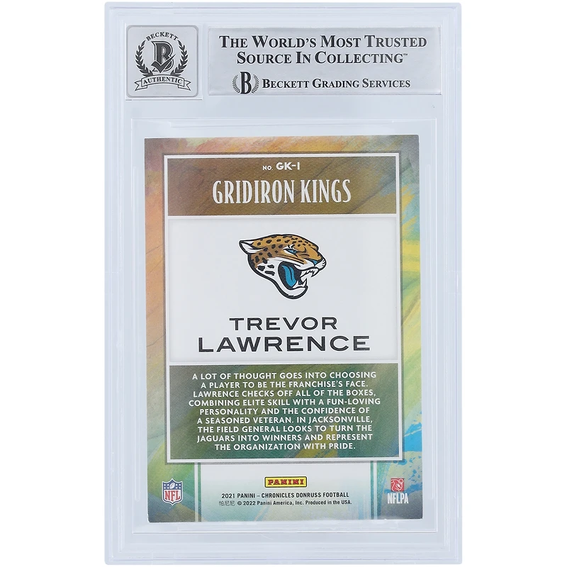 Carte de recrue 9/10 authentifiée signée Trevor Lawrence Jacksonville Jaguars Panini Chronicles Donruss Gridiron Kings Pink #GK-1 Beckett Fanatics