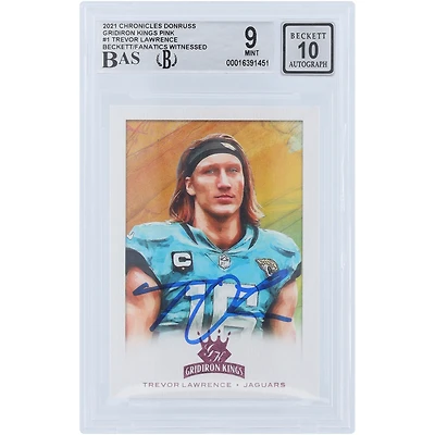 Carte de recrue 9/10 authentifiée signée Trevor Lawrence Jacksonville Jaguars Panini Chronicles Donruss Gridiron Kings Pink #GK-1 Beckett Fanatics