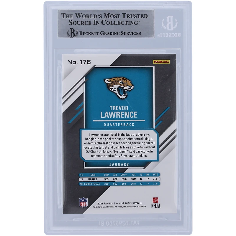 Carte de recrue authentifiée autographiée par Trevor Lawrence Jacksonville Jaguars Panini Chronicles Elite #176 2021 Beckett Fanatics