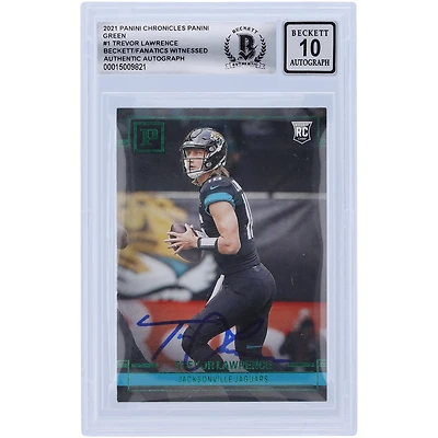 Carte de recrue 10 authentifiée signée Trevor Lawrence Jacksonville Jaguars Panini Chronicles 2021 verte #PA-1 Beckett Fanatics