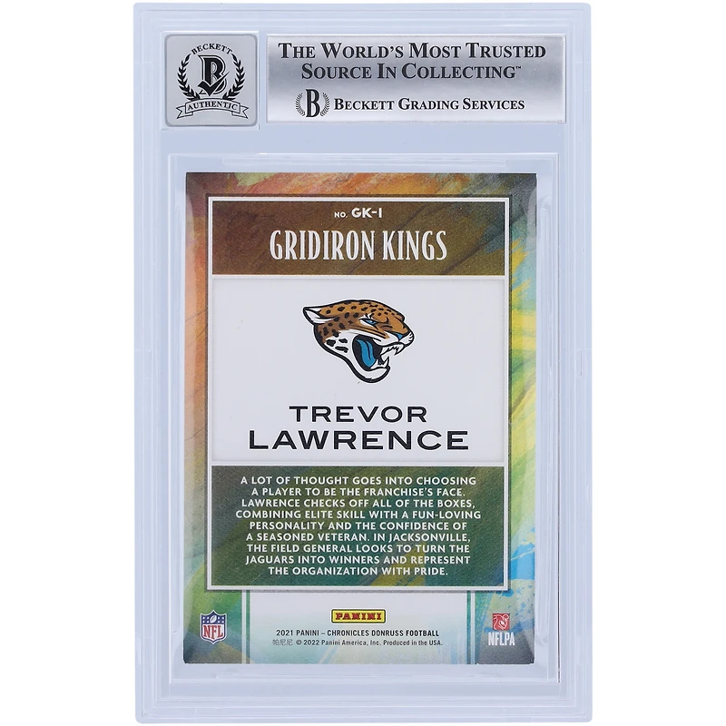 Trevor Lawrence Jacksonville Jaguars Autographed 2021 Panini Chronicles Gridiron Kings #GK-1 Beckett Fanatics Witnessed Authenticated 10 Rookie Card