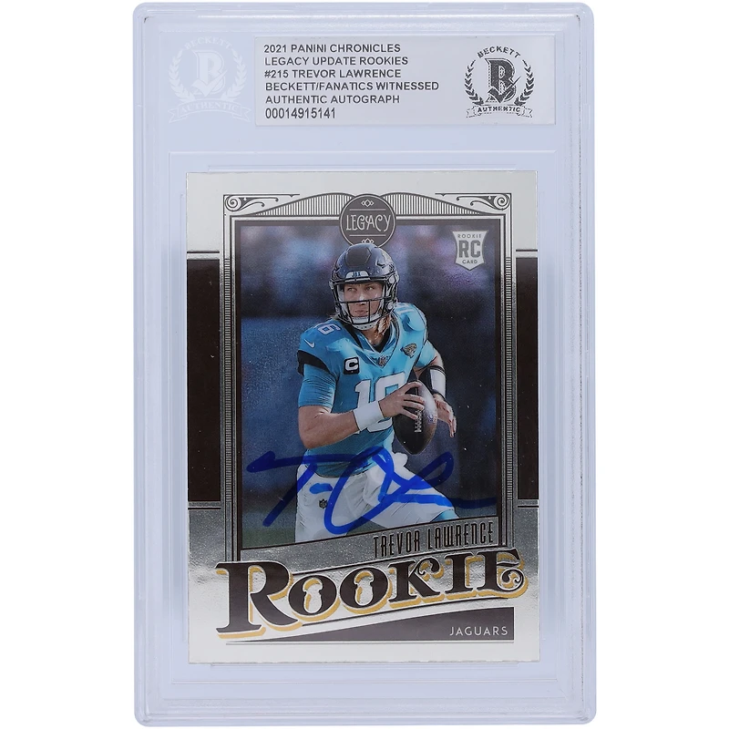 Carte de recrue authentifiée signée Trevor Lawrence Jacksonville Jaguars Panini Chronicles Legacy #215 2021 par les fanatiques de Beckett