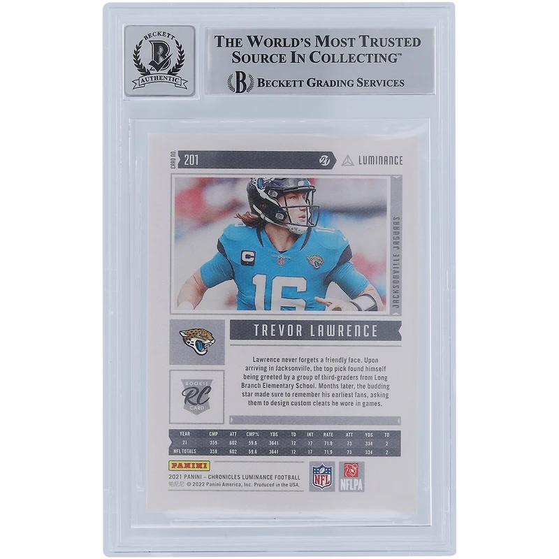 Carte de recrue 10 authentifiée 2021 Panini Chronicles Luminance Green #201 Beckett Fanatics Witnessed 2021 #1 Pick avec l'inscription "2021 #1 Pick"