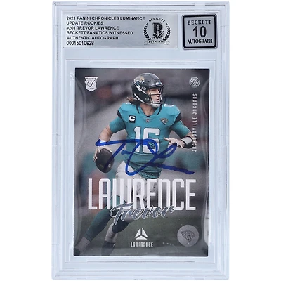 Carte de recrue autographiée 2021 Panini Chronicles Luminance #201 Beckett Fanatics Witnessed Authenticated 10 Rookie par Trevor Lawrence Jacksonville Jaguars