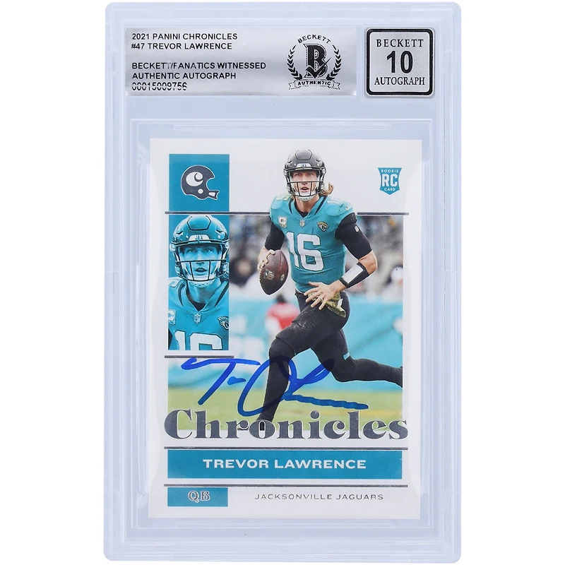 Carte de recrue 10 authentifiée signée Trevor Lawrence Jacksonville Jaguars Panini Chronicles #47 Beckett Fanatics