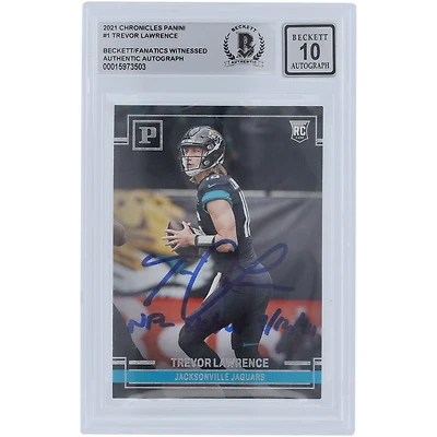 Trevor Lawrence Jacksonville Jaguars Autographed 2021 Panini Chronicles #PA-1 Beckett Fanatics Witnessed Authenticated 10 Rookie Card with "NFL Debut 9/12/21" Inscription