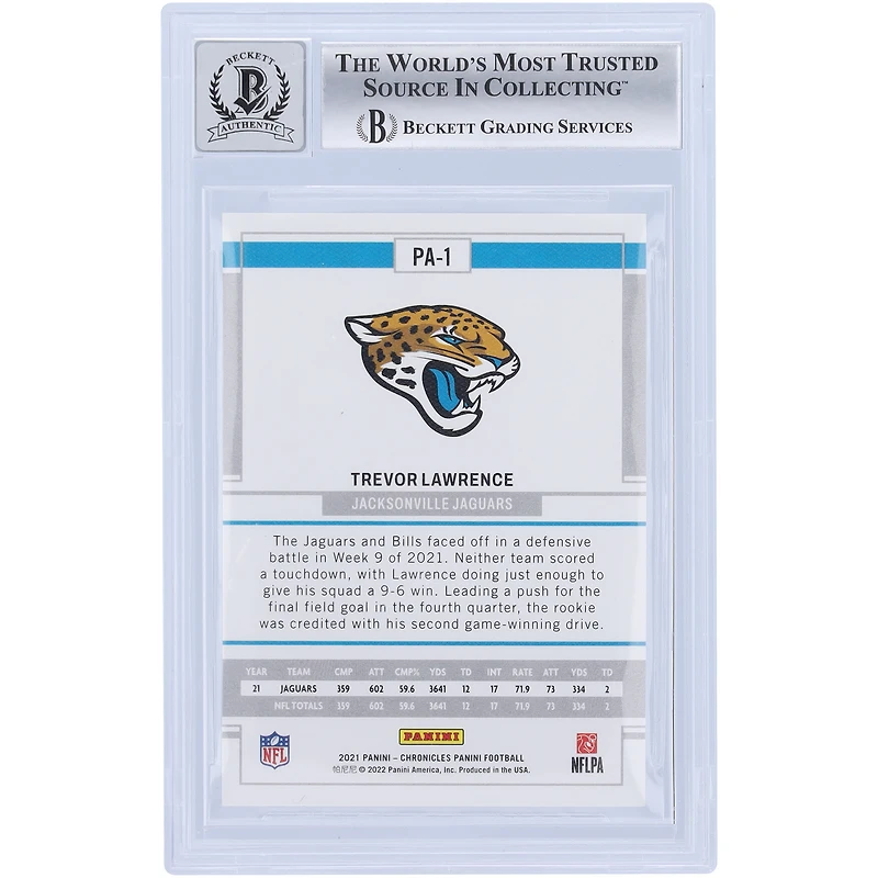 Trevor Lawrence Jacksonville Jaguars Autographed 2021 Panini Chronicles #PA-1 Beckett Fanatics Witnessed Authenticated 10 Rookie Card
