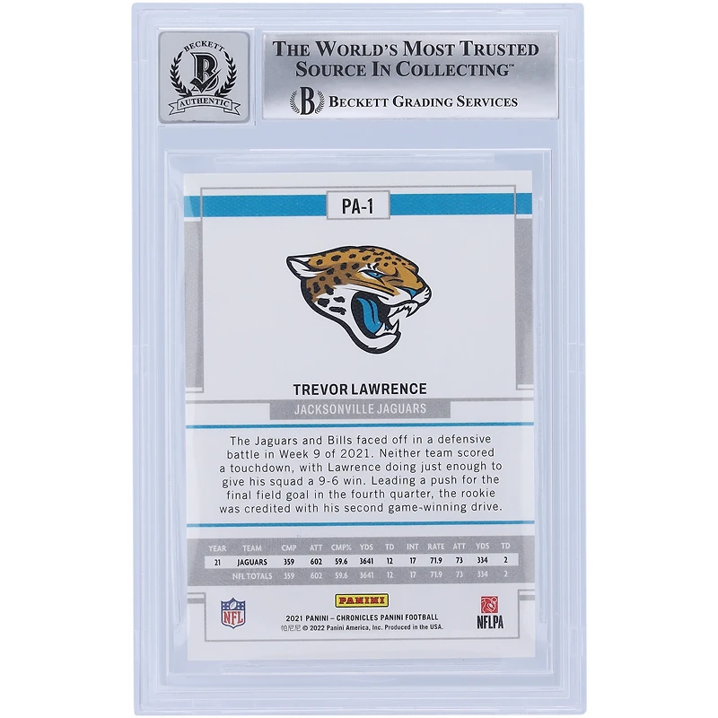 Carte de recrue autographiée de Trevor Lawrence (Jacksonville Jaguars) 2021 Panini Chronicles Pink #PA-1, certifiée Beckett Fanatics Witnessed 10