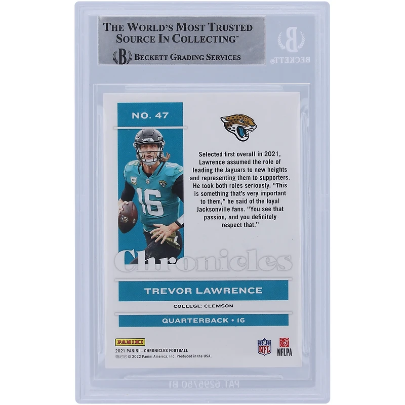 Carte de recrue authentifiée autographiée par Trevor Lawrence Jacksonville Jaguars Panini Chronicles 2021 Variation rose n° 47 Beckett Fanatics