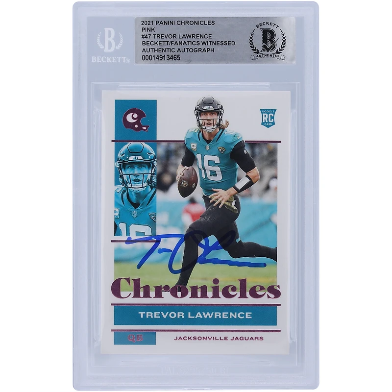 Carte de recrue authentifiée autographiée par Trevor Lawrence Jacksonville Jaguars Panini Chronicles 2021 Variation rose n° 47 Beckett Fanatics