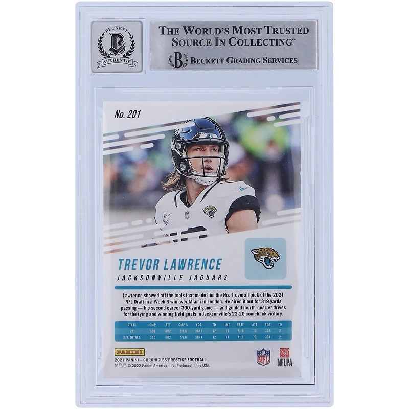 Trevor Lawrence Jacksonville Jaguars Autographié 2021 Panini Chronicles Prestige Mise à jour #201 Beckett Fanatics Witnessed Authenticated 10 Rookie Card