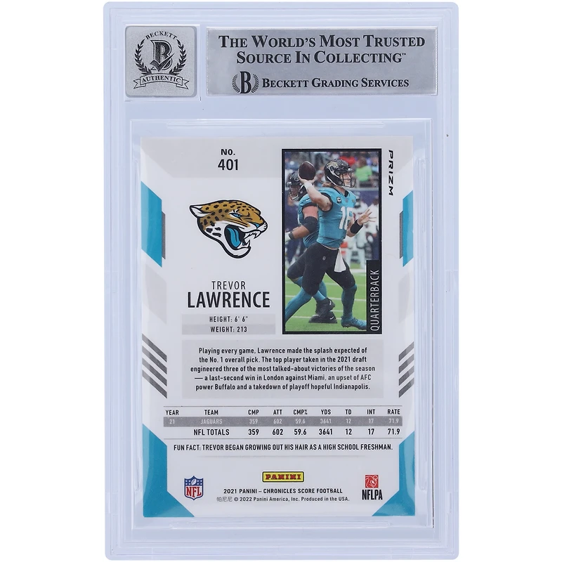 Carte de recrue autographiée 2021 Panini Chronicles Silver #401 Beckett Fanatics Witnessed Authenticated 10 Rookie des Jaguars de Jacksonville