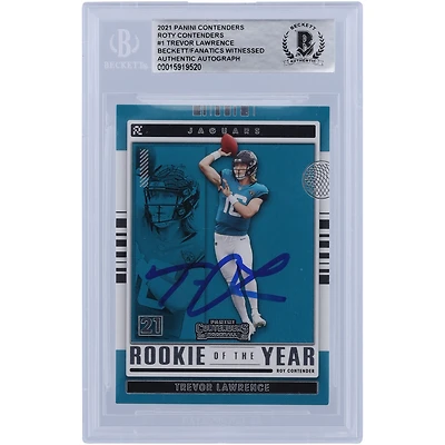 Carte de recrue authentifiée signée par Trevor Lawrence Jacksonville Jaguars 2021 Panini Contenders ROY Contenders #ROY-TLR Beckett Fanatics