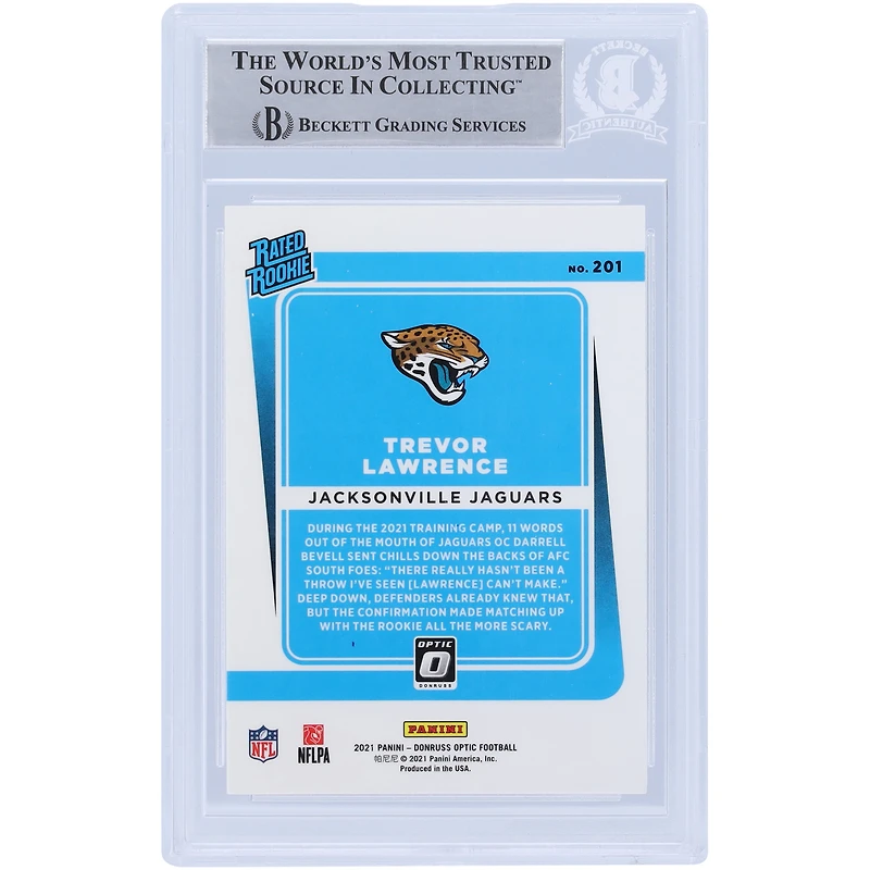 Trevor Lawrence Jacksonville Jaguars Autographed 2021 Panini Donruss Optic Rated Rookie #201 Beckett Fanatics Witnessed Authenticated Rookie Card with "2021 #1 Pick" Inscription