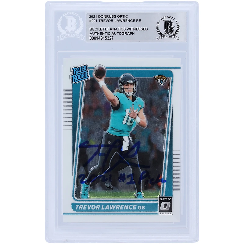 Trevor Lawrence Jacksonville Jaguars Autographed 2021 Panini Donruss Optic Rated Rookie #201 Beckett Fanatics Witnessed Authenticated Rookie Card with "2021 #1 Pick" Inscription