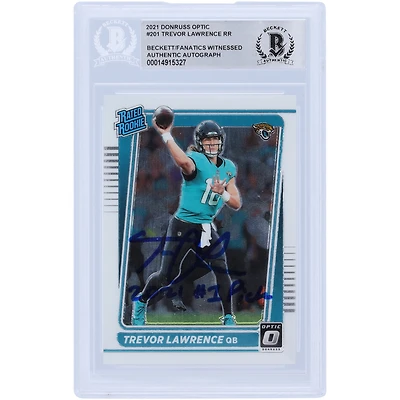 Trevor Lawrence Jacksonville Jaguars Autographed 2021 Panini Donruss Optic Rated Rookie #201 Beckett Fanatics Witnessed Authenticated Rookie Card with "2021 #1 Pick" Inscription