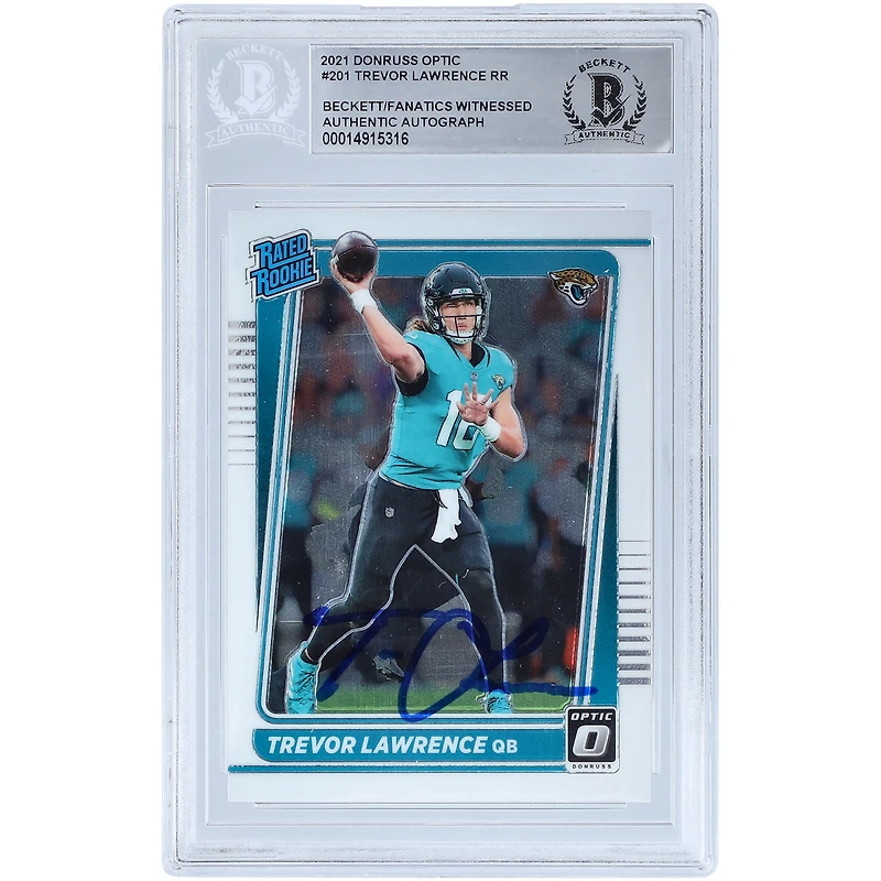 Carte de recrue authentifiée signée par Trevor Lawrence Jacksonville Jaguars 2021 Panini Donruss Optic classée Rookie #201 Beckett Fanatics