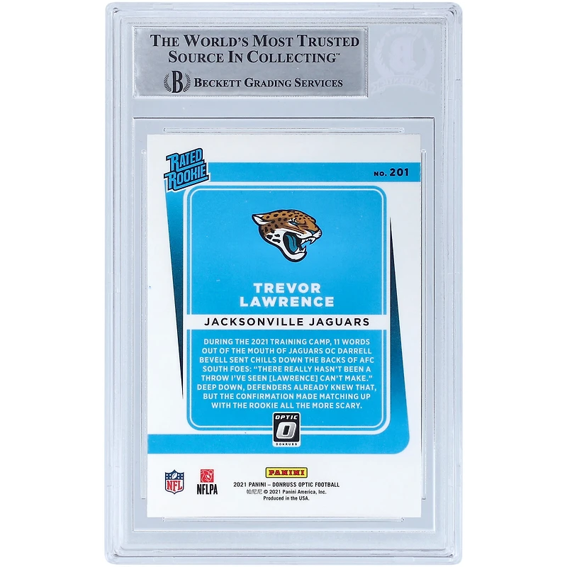 Carte de recrue authentifiée signée par Trevor Lawrence Jacksonville Jaguars 2021 Panini Donruss Optic classée Rookie #201 Beckett Fanatics