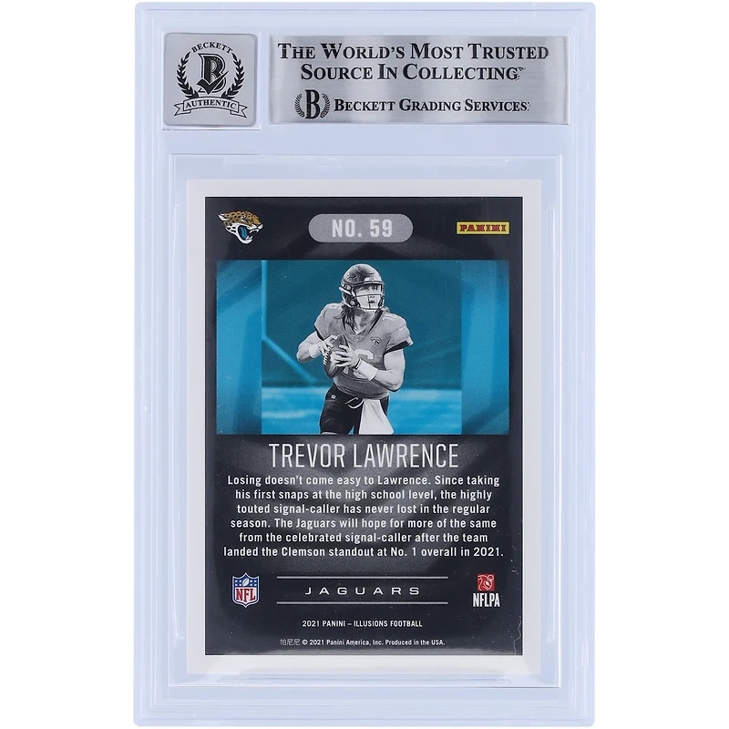 Carte de recrue autographiée de Trevor Lawrence (Jaguars de Jacksonville) 2021 Panini Illusions Emerald n° 59, certifiée Beckett Fanatics Witnessed 10