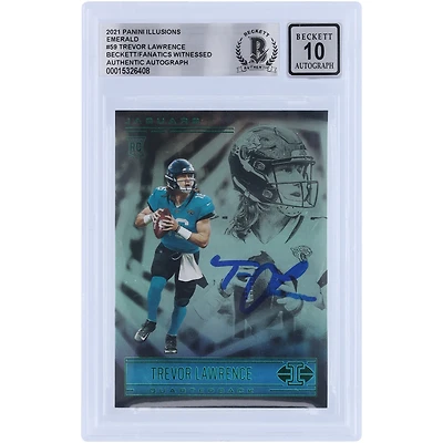 Carte de recrue 10 authentifiée signée Trevor Lawrence Jacksonville Jaguars Panini Illusions Emerald #59 Beckett Fanatics 2021