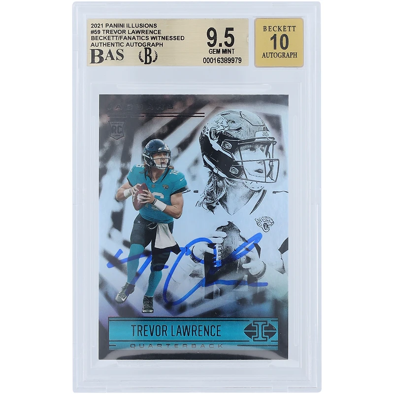 Carte de recrue autographiée 2021 Panini Illusions #59 Beckett Fanatics Witnessed Authenticated 9.5/10 Rookie par Trevor Lawrence Jacksonville Jaguars