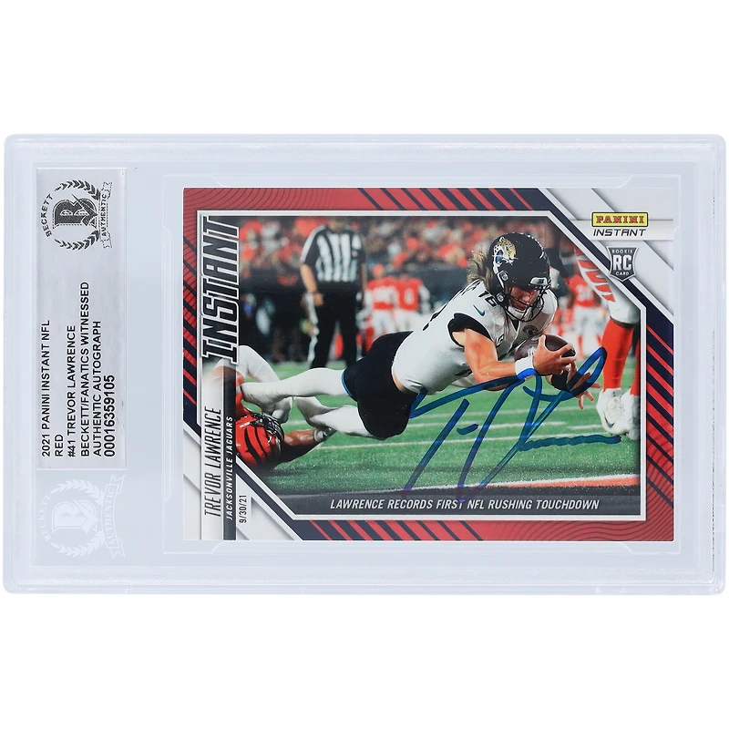 Carte de recrue authentifiée Panini Instant NFL 2021 autographiée par Trevor Lawrence Jacksonville Jaguars #41 #42/99 Beckett Fanatics