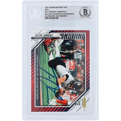 Trevor Lawrence Jacksonville Jaguars Autographed 2021 Panini Instant NFL Red #41 #42/99 Beckett Fanatics Witnessed Authenticated Rookie Card