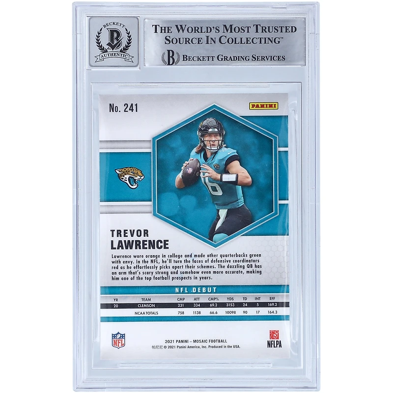 Trevor Lawrence Jacksonville Jaguars Autographed 2021 Panini Mosaic NFL Debut #241 Beckett Fanatics Witnessed Authenticated 10 Rookie Card with "2021 #1 Pick" Inscription