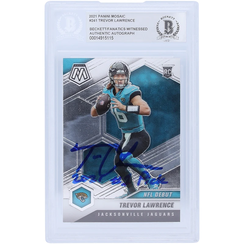 Trevor Lawrence Jacksonville Jaguars Autographié 2021 Panini Mosaic NFL Debut #241 Beckett Fanatics A Vu Authentifié Rookie Card Avec L'inscription "2021 #1 Pick"