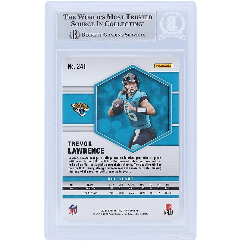 Trevor Lawrence Jacksonville Jaguars Autographié 2021 Panini Mosaic NFL Debut #241 Beckett Fanatics A Vu Authentifié Rookie Card Avec L'inscription "2021 #1 Pick"