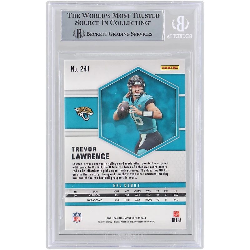 Trevor Lawrence Jacksonville Jaguars Autographié 2021 Panini Mosaic NFL Debut #241 Beckett Fanatics Witnessed Rookie Card Authentifié