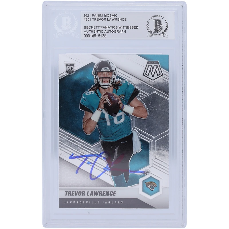 Carte de recrue authentifiée autographiée par Trevor Lawrence Jacksonville Jaguars Panini Mosaic #301 Beckett Fanatics Witnessed 2021
