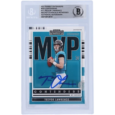 Carte de recrue authentifiée par Fanatics Witnessed, signée par Trevor Lawrence, des Jaguars de Jacksonville (édition 2021 Panini MVP Contenders #MVP-TLA).