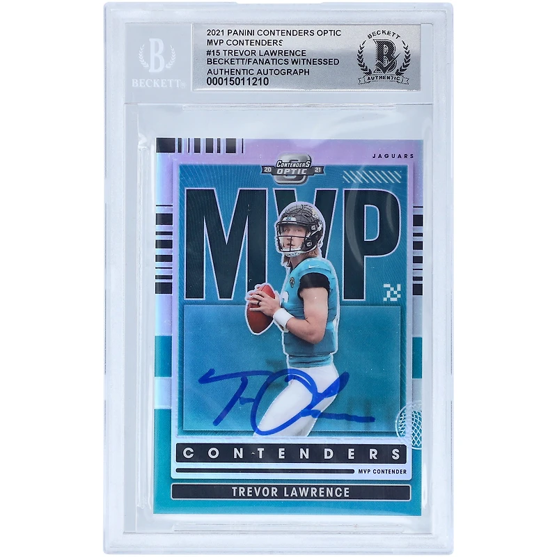 Carte de recrue Panini MVP Contenders 2021 autographiée par Trevor Lawrence Jacksonville Jaguars #MVP-TLA Beckett Fanatics a été témoin d'une carte authentifiée 10 Rookie