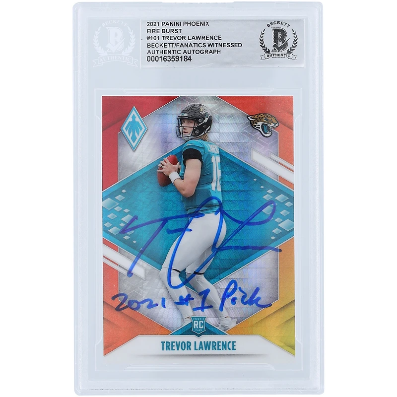 Carte de recrue authentifiée 2021 Panini Phoenix Fire Burst #101 signée Trevor Lawrence Jacksonville Jaguars par les fanatiques de Beckett avec l'inscription « 2021 #1 Pick »