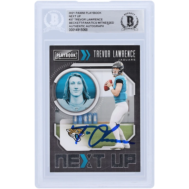 Trevor Lawrence Jacksonville Jaguars Autographié Panini Playbook 2021 Prochaine étape #NXT-TRL Beckett Fanatics a vu une carte de recrue authentifiée