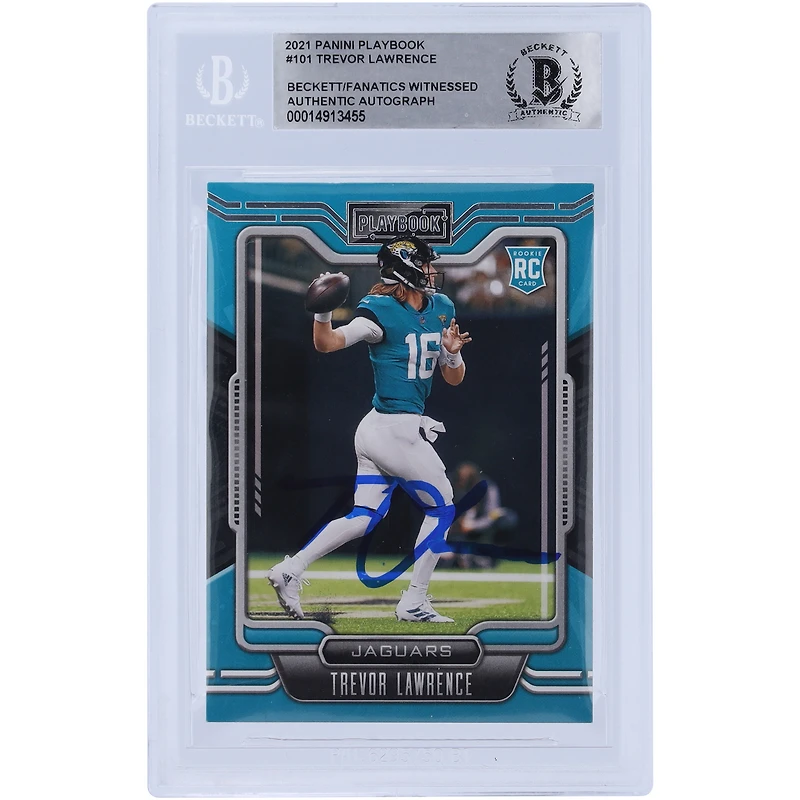 Carte de recrue authentifiée autographiée par Trevor Lawrence Jacksonville Jaguars 2021 Panini Playbook #101 Beckett Fanatics