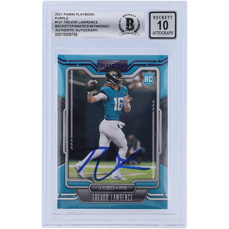 Trevor Lawrence Jacksonville Jaguars Autographed 2021 Panini Playbook Purple #101 Beckett Fanatics Witnessed Authenticated 10 Rookie Card