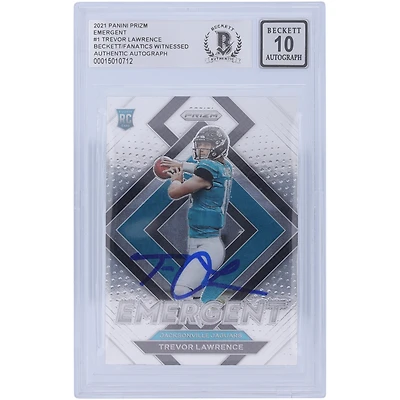 Carte de recrue Panini Prizm 1 Emergent #E-1 2021 autographiée par Trevor Lawrence Jacksonville Jaguars Beckett Fanatics Witnessed Authenticated 10 Rookie