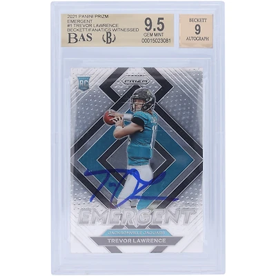 Carte de recrue Panini Prizm Emergent #E-1 2021 autographiée par Trevor Lawrence Jacksonville Jaguars Beckett Fanatics Witnessed Authenticated 9.5/9 - Sous-grades 9.5/10/9.5/9