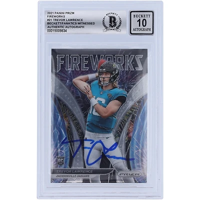 Trevor Lawrence Jacksonville Jaguars Autographed 2021 Panini Prizm Fireworks #F-21 Beckett Fanatics Witnessed Authenticated 10 Rookie Card