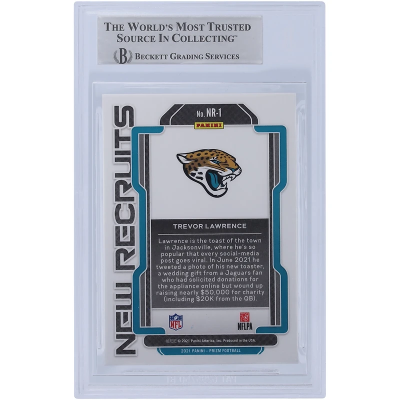 Trevor Lawrence Jacksonville Jaguars a autographié la nouvelle recrue Panini Prizm 2021 #NR-1 Beckett Fanatics a été témoin d'une carte de recrue authentifiée