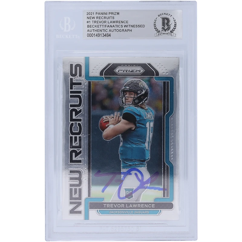 Trevor Lawrence Jacksonville Jaguars a autographié la nouvelle recrue Panini Prizm 2021 #NR-1 Beckett Fanatics a été témoin d'une carte de recrue authentifiée