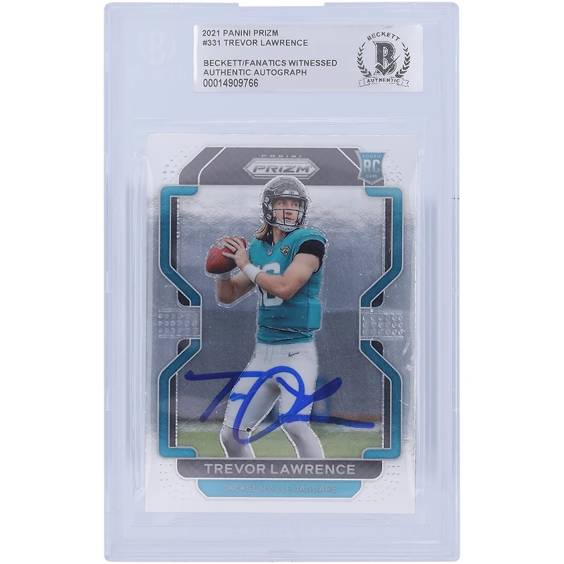 Carte de recrue authentifiée signée Trevor Lawrence Jacksonville Jaguars Panini Prizm #331 2021 Beckett Fanatics