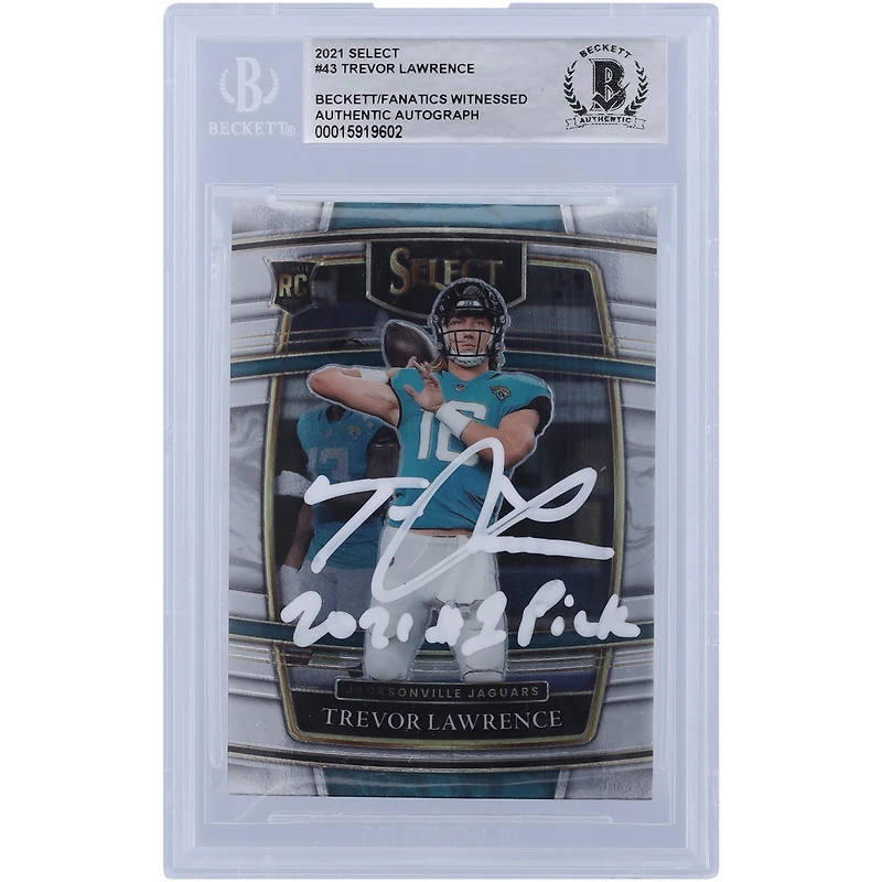 Carte de recrue authentifiée 2021 Panini Select Concourse autographiée par Trevor Lawrence Jacksonville Jaguars avec l'inscription « 2021 #1 Pick » à l'encre blanche #43 Beckett Fanatics